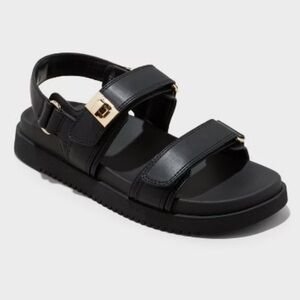 A New Day Black Sandals with Gold Details